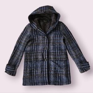 Theory |‎ Tweed Wool Blue Black Hooded Duffle Coat Jacket Size women's S